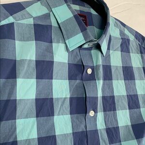 UNTUCKit | LARGE MEN PLAID SHORT SLEEVE BUTTON DOWN | AQUA NAVY